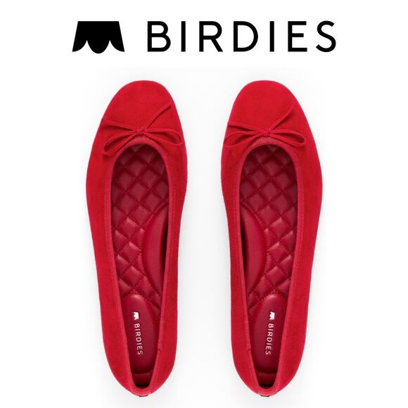 Birdies The Hummingbird Red Suede Bow Flats - Picture 1 of 11
